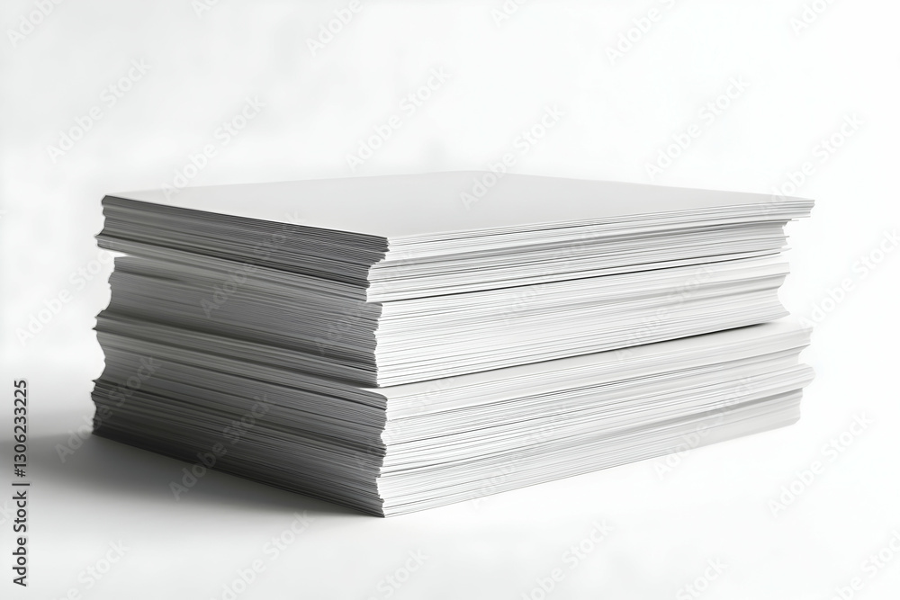 Poster stack of pristine white paper resting on a clean surface, ready for use