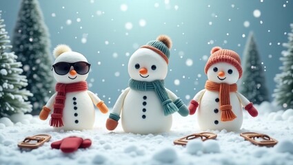 Obraz premium Charming and playful marshmallow snowmen engaging in delightful winter activities.