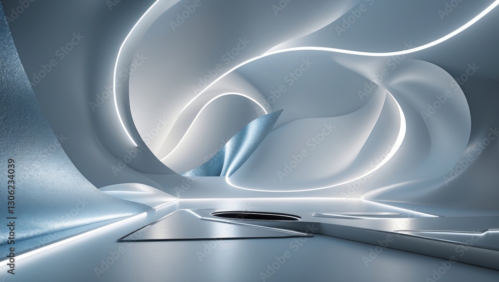 Canvas Prints stylized abstract backdrop in white and blue with curved design elements, embodying a modern and tec