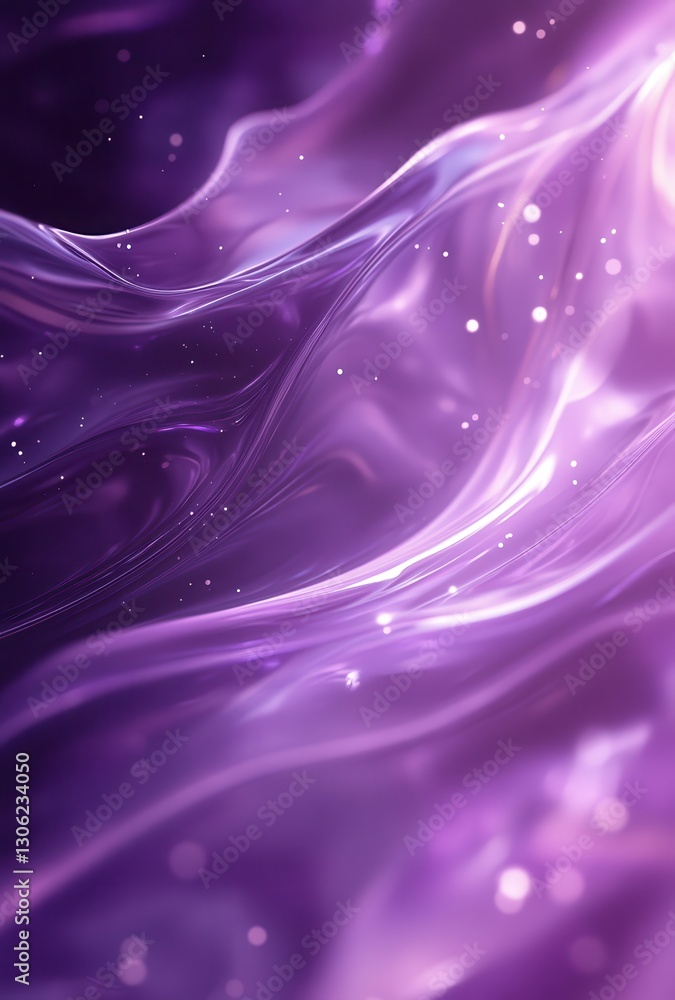 Poster ethereal flow of purple waves with soft light and sparkling bokeh effects for enigmatic and dreamy b