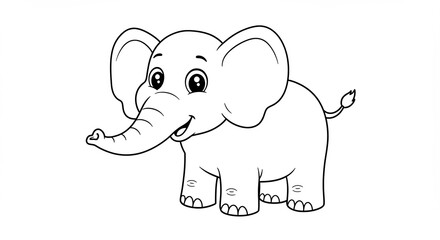 Adorable cartoon baby elephant playfully poses charming black line art illustration. AI Generated