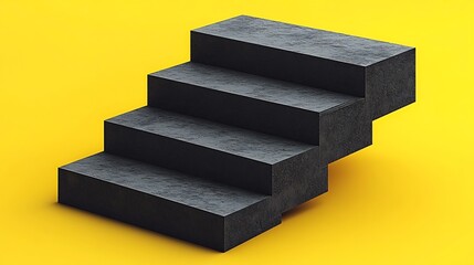 Dark concrete steps ascend against vibrant yellow background. AI Generated