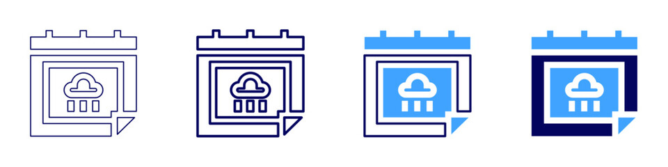 Church calendar icon in 4 different styles. Thin Line, Line, Bold Line, Duotone. Duotone style. Editable stroke