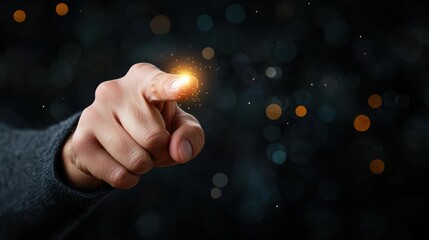 Finger sparking a burst of bright radiant energy and illumination representing the ignition of magical powers creative potential and innovative possibilities