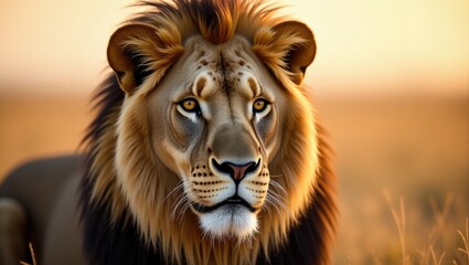 Naklejka premium Portrait of a lion in its natural habitat