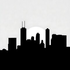 Geometric Black City Skyline Silhouette at Dawn - Vector Art