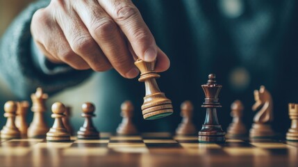 Chess match in progress with a player making a strategic move during an intense game at a cozy indoor setting