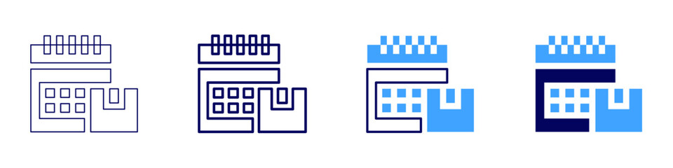 Financial calendar icon in 4 different styles. Thin Line, Line, Bold Line, Duotone. Duotone style. Editable stroke