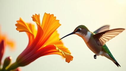 Fototapeta premium Alert Hummingbird and the Vibrant Snapdragon