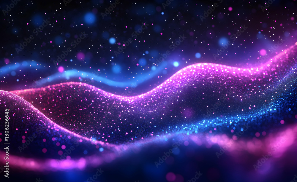 Poster vibrant abstract background with glowing particles and dot waves display
