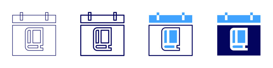 Homework calendar icon in 4 different styles. Thin Line, Line, Bold Line, Duotone. Duotone style. Editable stroke