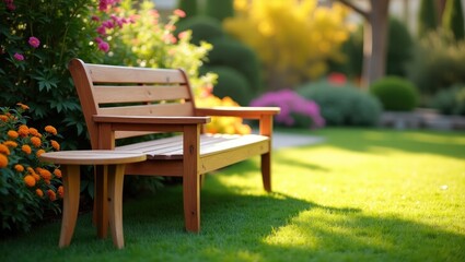 Outdoor seating area with bench and side table