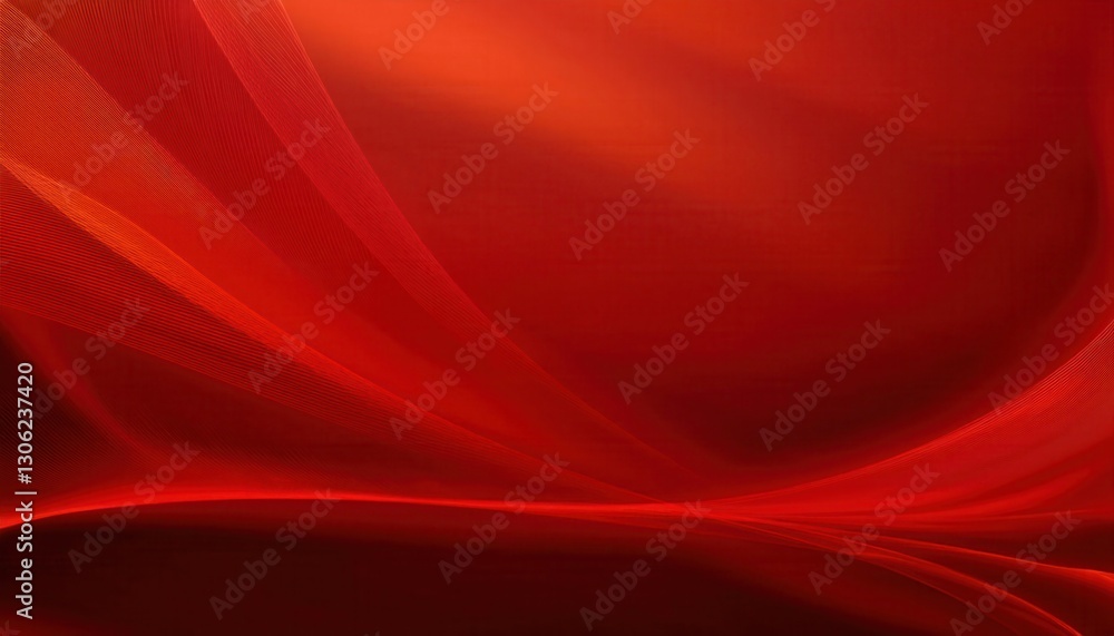 Poster flowing red silk waves with smooth gradient texture, abstract digital background for elegant designs, branding, and decor

