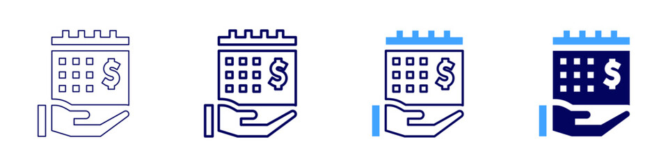 Phone calendar icon in 4 different styles. Thin Line, Line, Bold Line, Duotone. Duotone style. Editable stroke