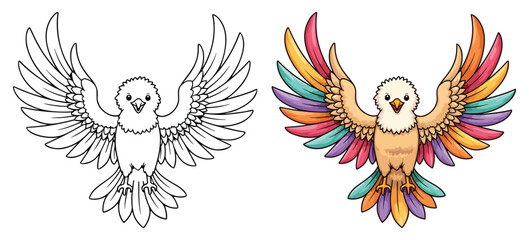 Obraz premium Eagles Isolated Line Art Vector Outline Illustration Black and White with Coloring Sample