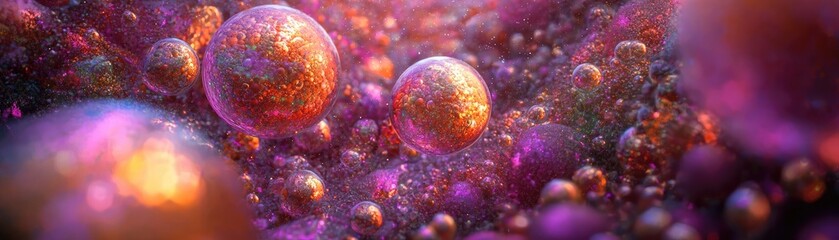 Cosmic spheres, vibrant colors, abstract background, digital art, website banner
