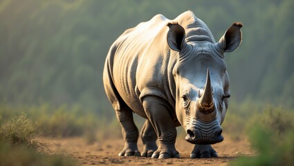 Fototapeta premium White Rhinoceros foraging for food
