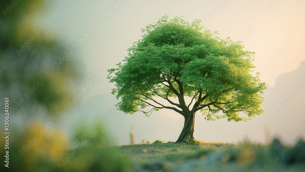 Poster abstract side view of a green tree for use in landscape and architectural planning, featuring materi