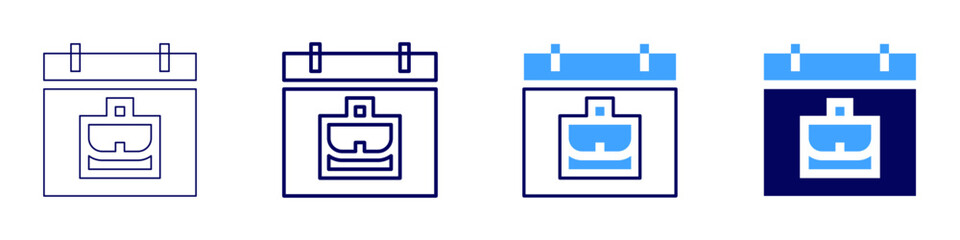 Vertical calendar icon in 4 different styles. Thin Line, Line, Bold Line, Duotone. Duotone style. Editable stroke