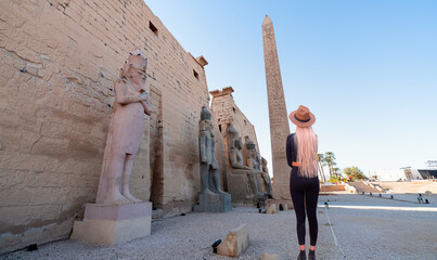 Entrance to Luxor Temple at sunset, a large Ancient Egyptian temple complex located on the east...