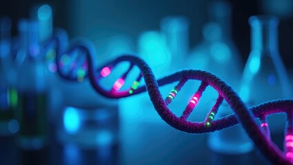 Modification of DNA sequences and genomes. Future scientific explorations in biotechnology and bioengineering, focusing on genetic structure analysis. Abstract metaphoric illustration.