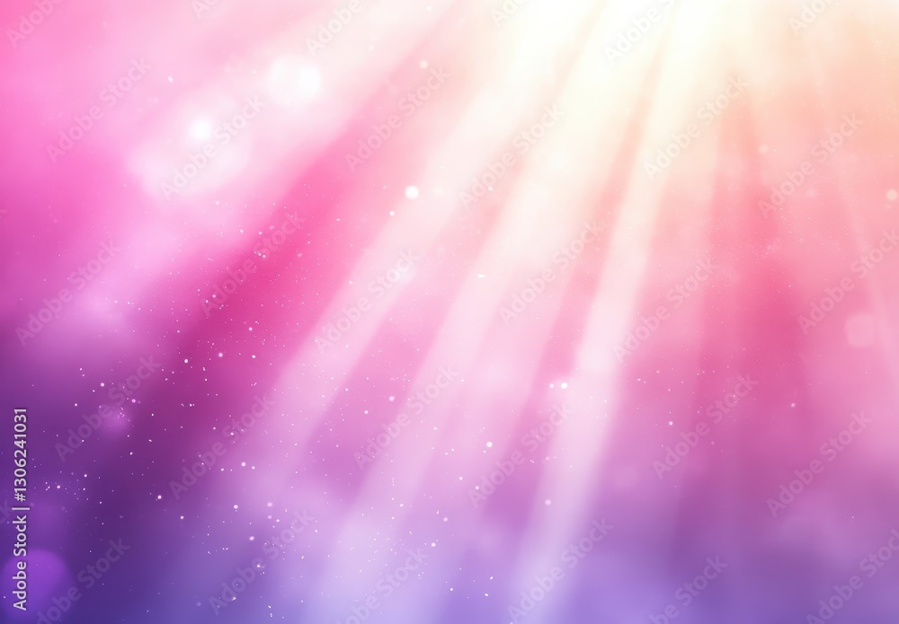 Poster ethereal soft light rays in a blurred gradient of pink and purple tones with sparkling particles for