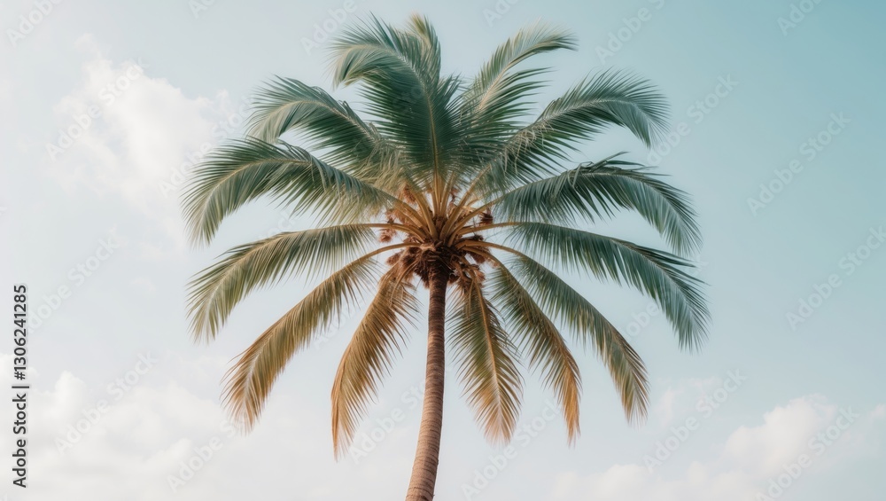 Poster coconut palm tree with a detailed mask, alpha channel, and clipping path, isolated against a white b