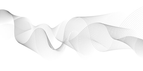 Abstract grey, white smooth element swoosh speed wave modern stream background. Wave with lines created using blend tool. Abstract frequency sound wave lines and twisted curve lines background.	
