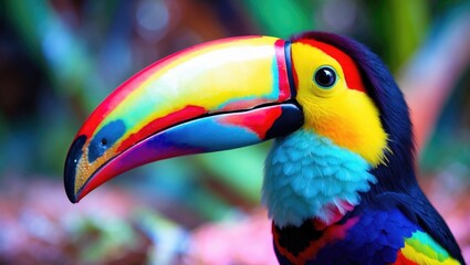 Fototapeta premium Vibrant Toucan Bird. Side view portrait.