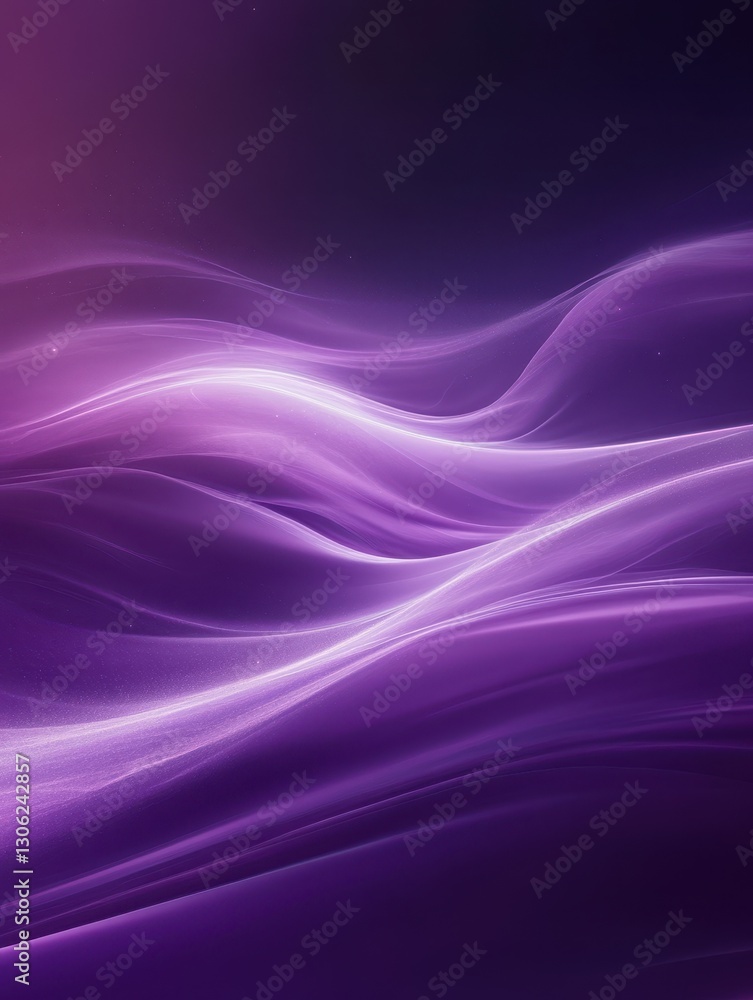 Poster ethereal waves of purple light flowing beautifully across a dark background with soft gradients and 