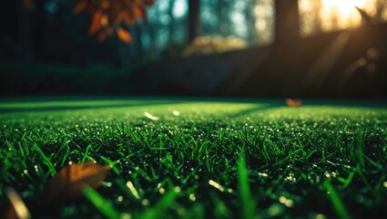 Naklejka premium synthetic turf illuminated by sunlight