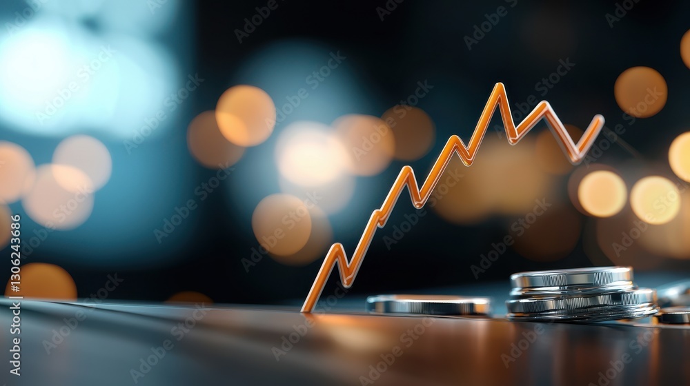 Aufkleber finance and market analytics with trending data graph in abstract blurred nighttime cityscape backgr