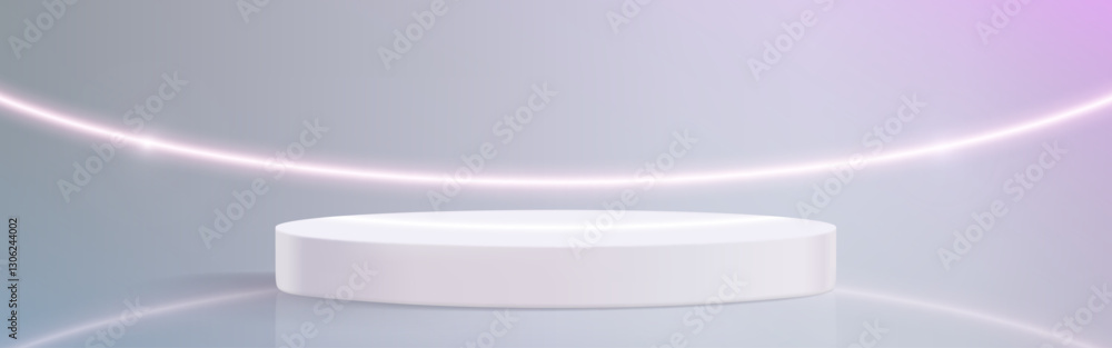 Poster hologram stage with white circular 3d platform on gradient background. minimalist product display pe