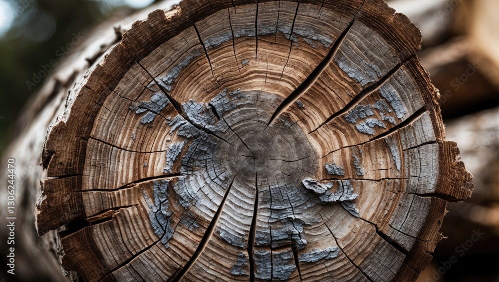 Aufkleber Detailed view of the grain pattern on a sliced tree trunk