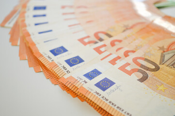 Fanned-Out Euro Banknotes - Predominantly 50 Euro Bills