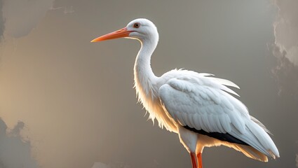 Snowy stork perched elegantly