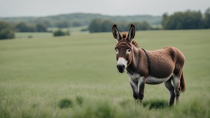 Donkey in a grassy landscape