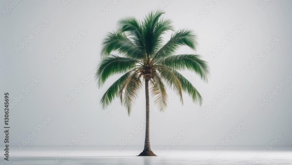 Poster Coconut palm tree showcasing a high-quality mask, alpha channel, and isolated clipping path on a white backdrop. Ideal for use as natural imagery on websites and in printed materials.