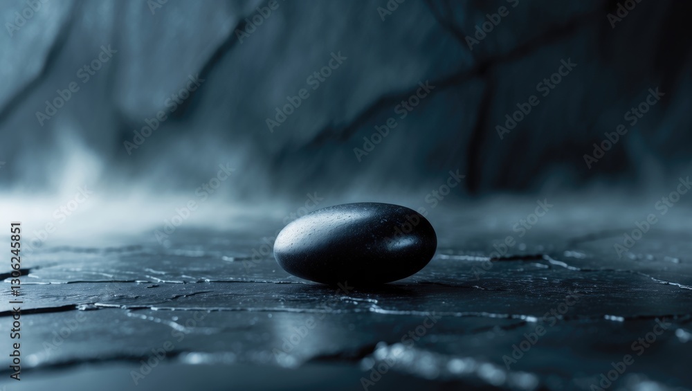 Poster deep gray slate background featuring a smooth black stone.