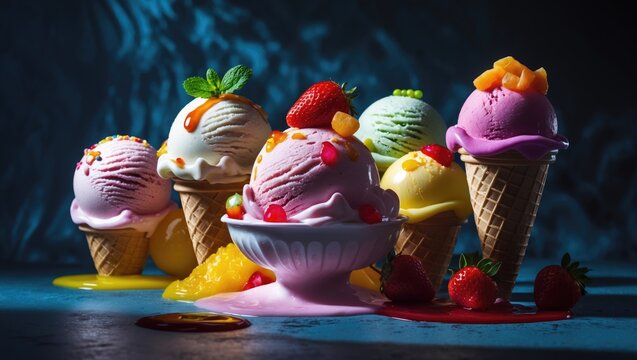 Vibrant Ice Cream Unique Fruit Flavors - Powered by Adobe