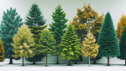 Fototapeta premium Assortment of trees set against a plain white background, separated.