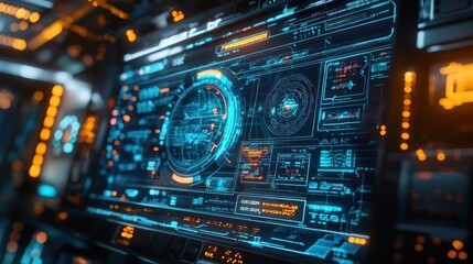 Obraz premium Modern Futuristic Control Panel Displaying Complex Data Visualization Processes