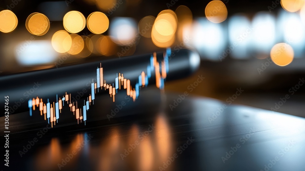Poster detailed financial data and market analysis displayed on a digital screen showing charts graphs