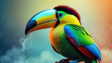 Fototapeta premium Colorful toucan illustration created with ink and drawing technique.