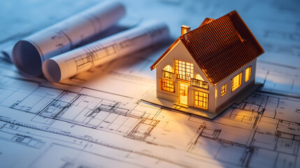 Apartment architecture plans with 3D building structure, Architect project drawing blueprint