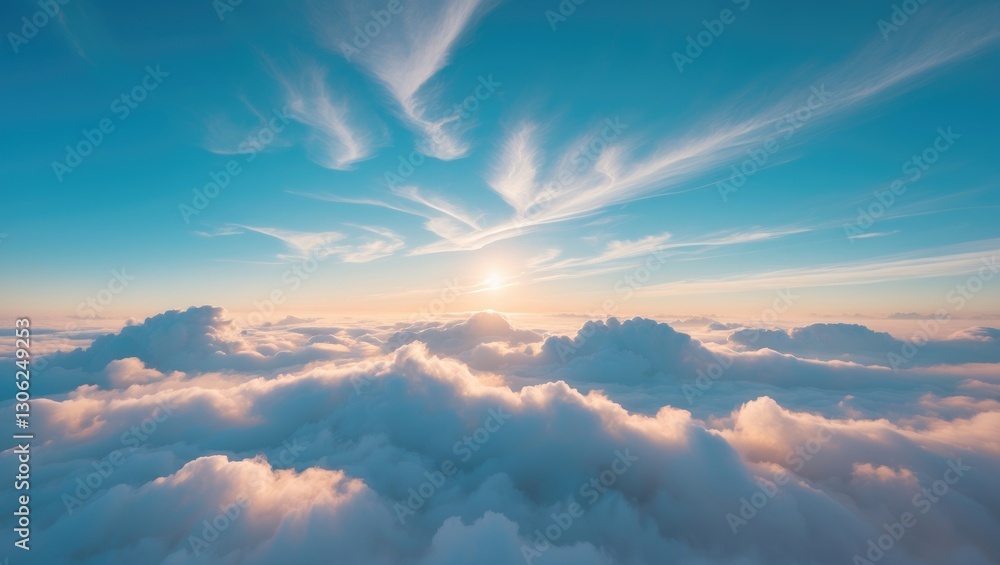 Aufkleber bright clouds in a clear blue sky as viewed from above. aerial perspective of cloud layers. texture 