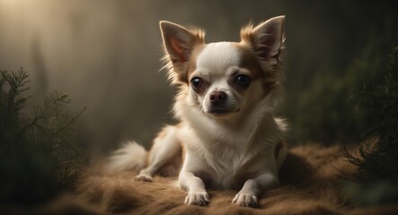 Adorable white and brown chihuahua pet dog