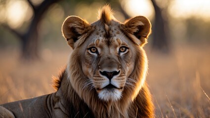 Obraz premium Juvenile male lion roaming in nature