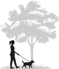 Woman walking the dog. An illustration featuring a young woman walking her dog in a park. EPS 10 version.