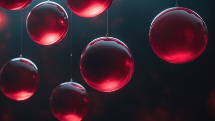 Semitransparent spheres in different shades against a dark background. tones of crimson.